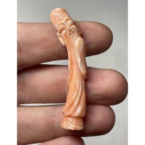 2" RARE Antique Chinese Hand Carved Man Coral God Shou Lao Longevity Figure